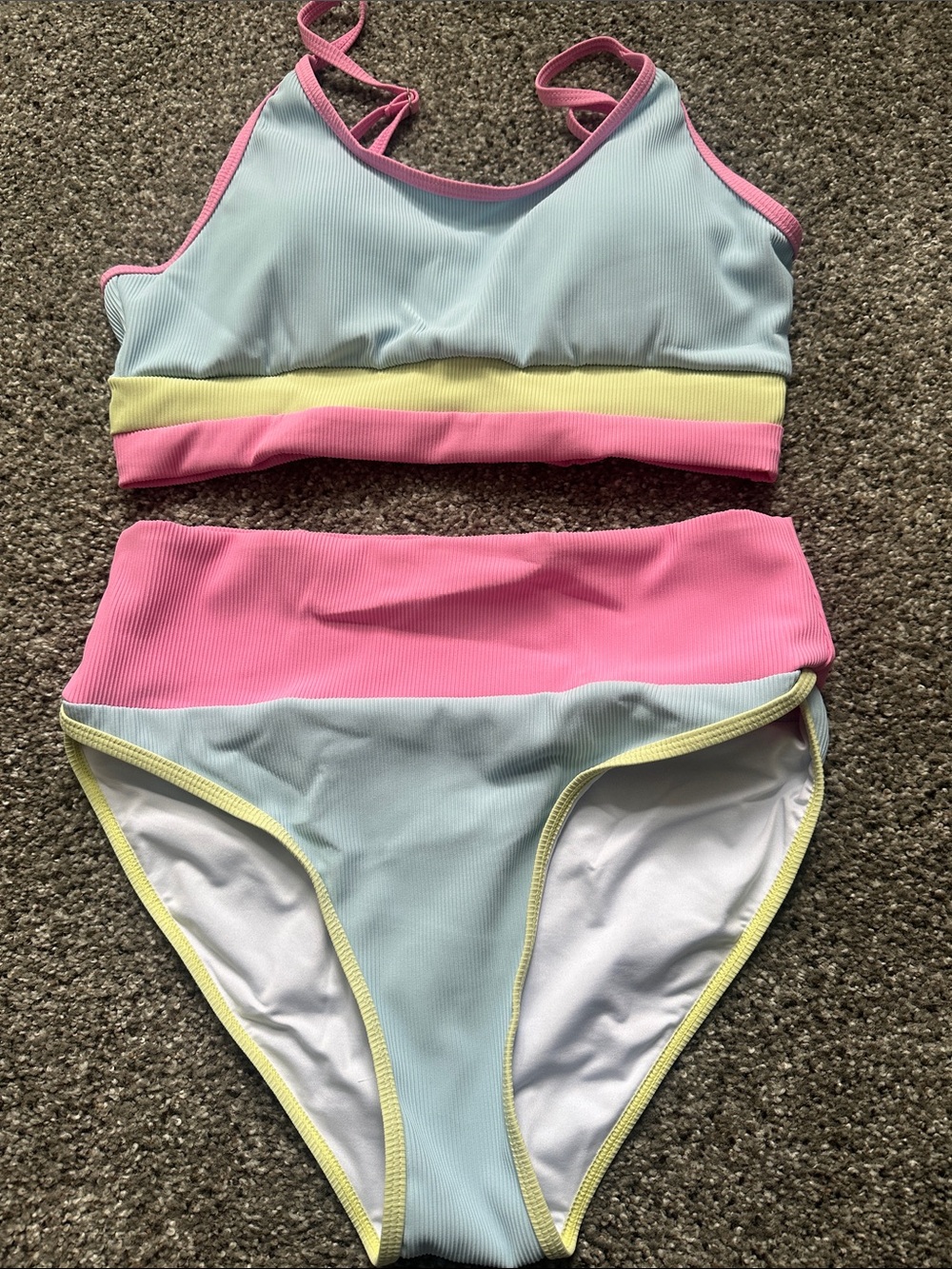 Amazon Women's Pastel Colorblock Bikini - Pink, Light Blue & Yellow